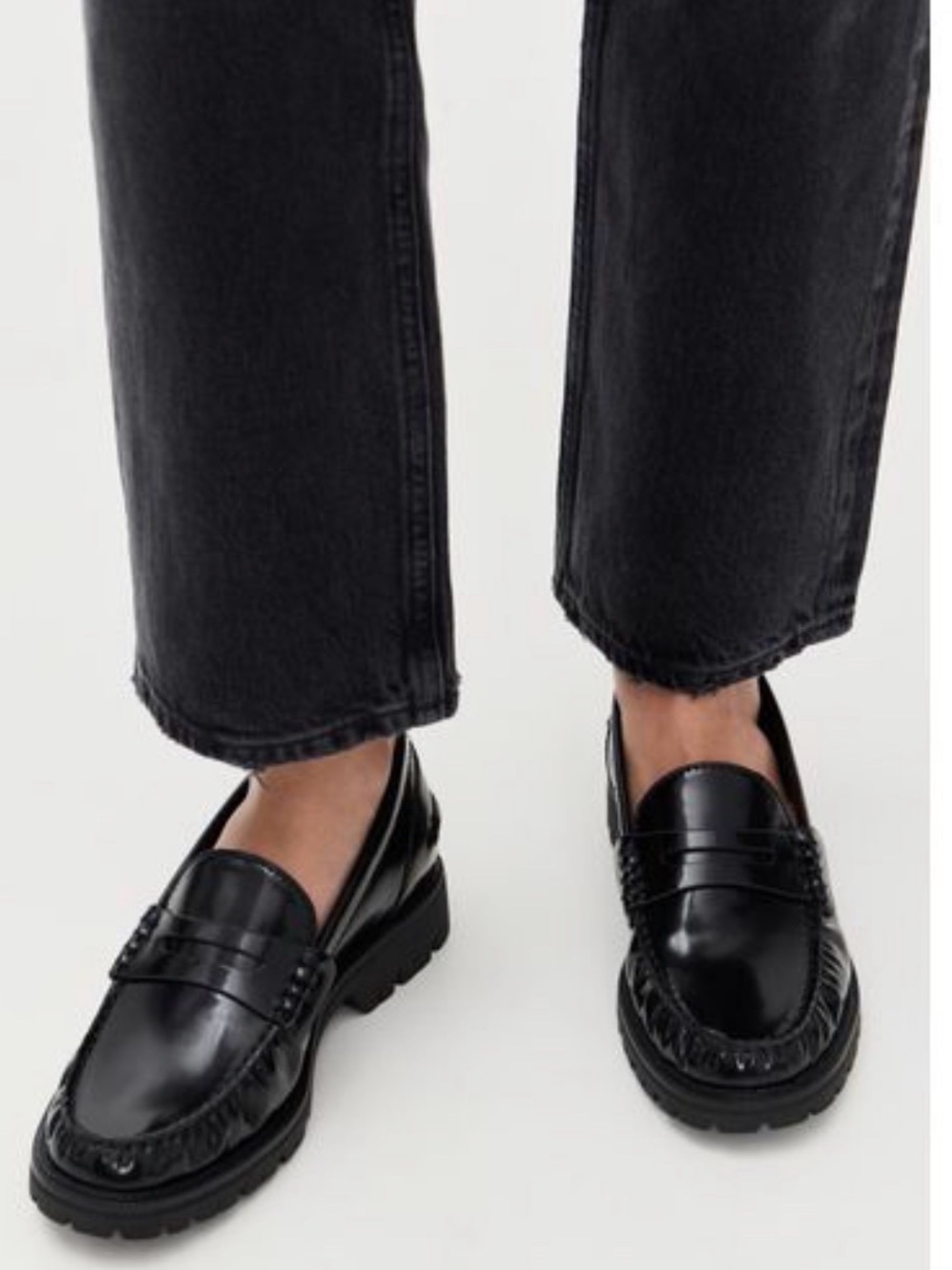Rag & Bone Corey womens shiny Black Leather Penny Loafers lug sole NEW EU 39